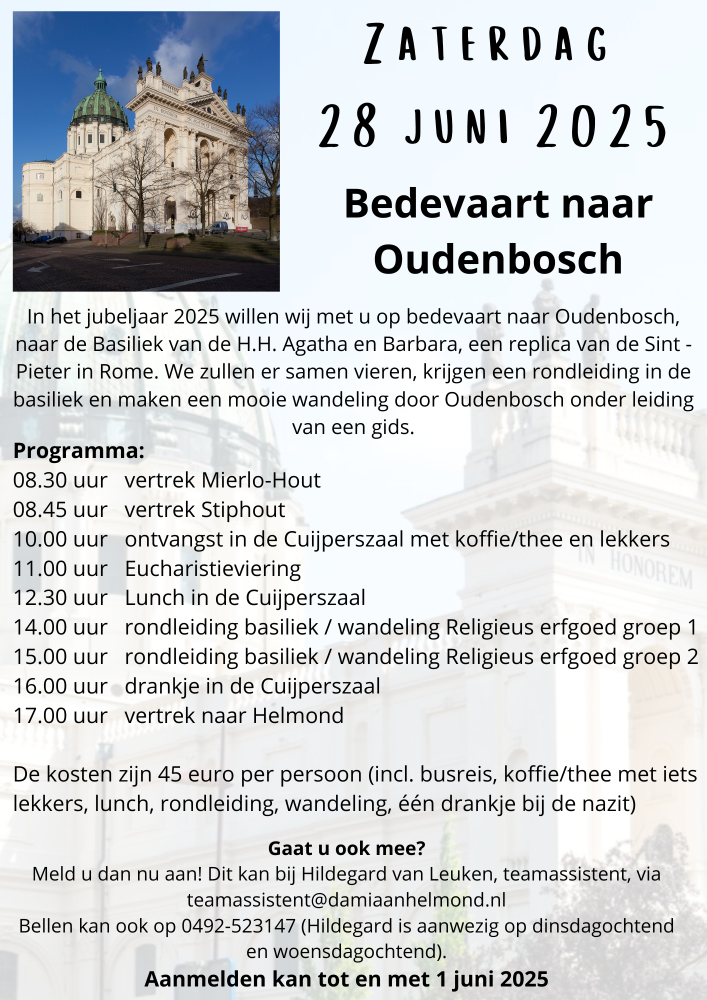 Bedevaart naar Oudenbosch 2025 programma